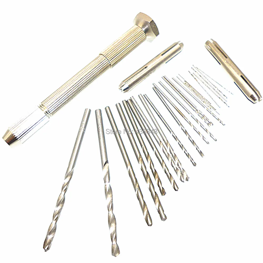 25pc Mini HSS Twist Drill Bits 0.5-3mmPin Vise Hand Drill W2 Collets 0.1-3.2mm