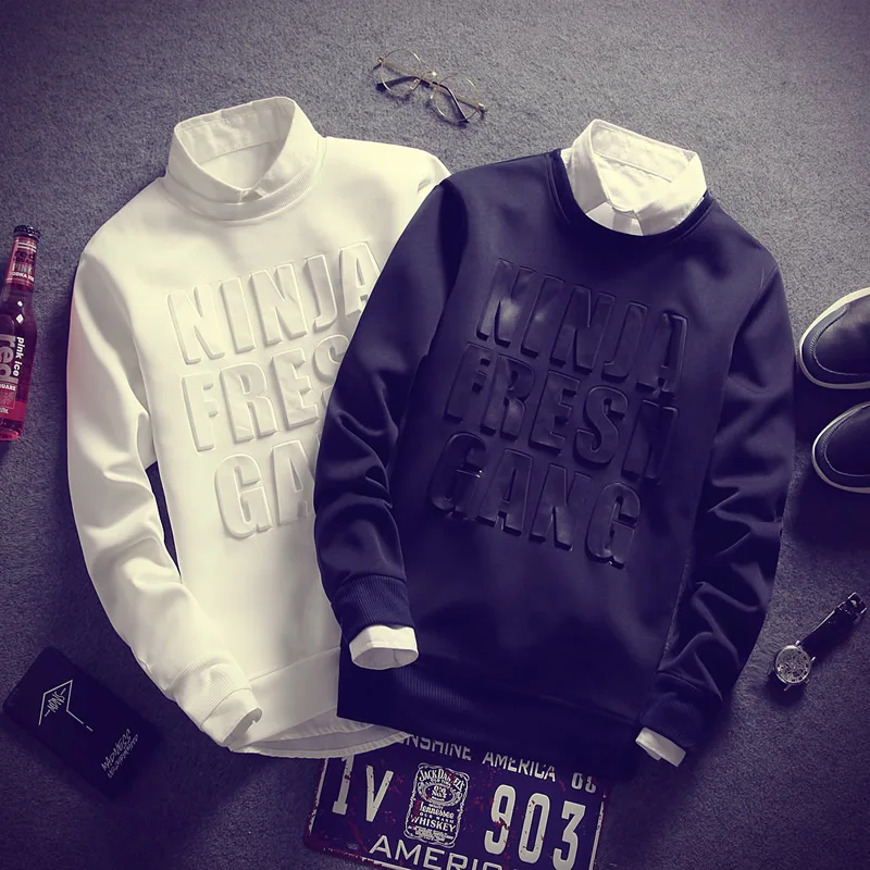 

Men long sleeve T-shirt 2019 spring and autumn fashion male slim pullover Korean style 3D letters full sleeve tees plus size