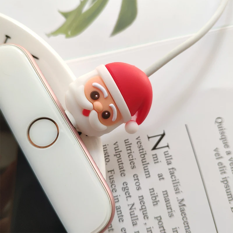 Рождественский милый Санта-Клаус укусы USB протектор для кабеля передачи данных Универсальный намоточный кабель для iPhone XS MAX XR зарядный кабель зажимы для шнурков - Цвет: 01