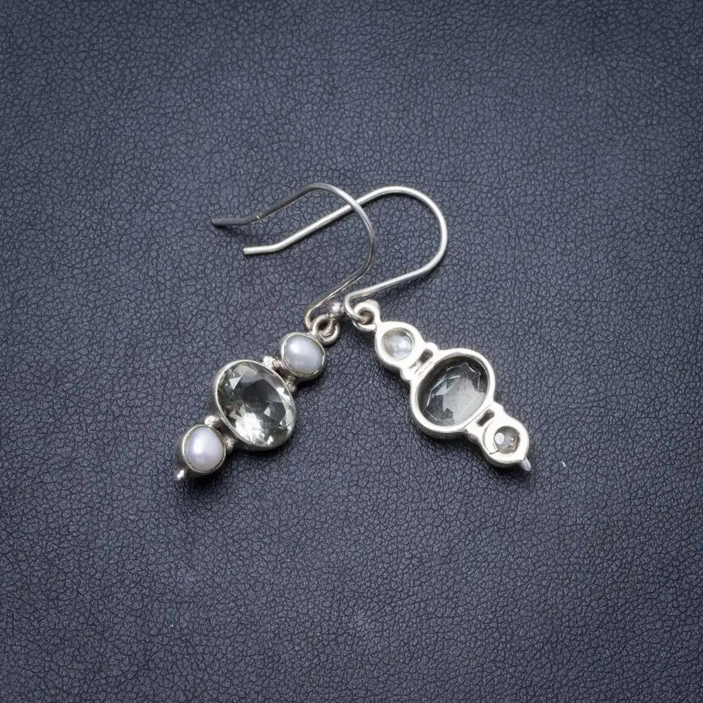 

Natural River Pearl and Green Amethyst Handmade Unique 925 Sterling Silver Earrings 1.5" Y3001