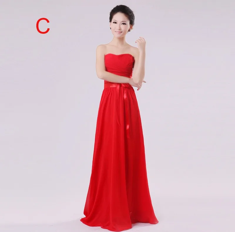 Red-Color-Strapless-Long-Floor-Length-A-line-Chiffon-Bridesmaid-Dresses-With-6-Styles (1)