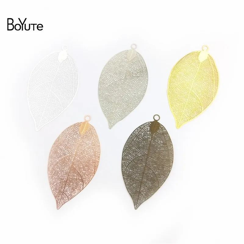 BoYuTe 10Pcs 7535MM Big Brass Filigree Leaf Charm 5 Colors Plated Diy Etched Sheet Pendant Charms for Jewelry Making (1)