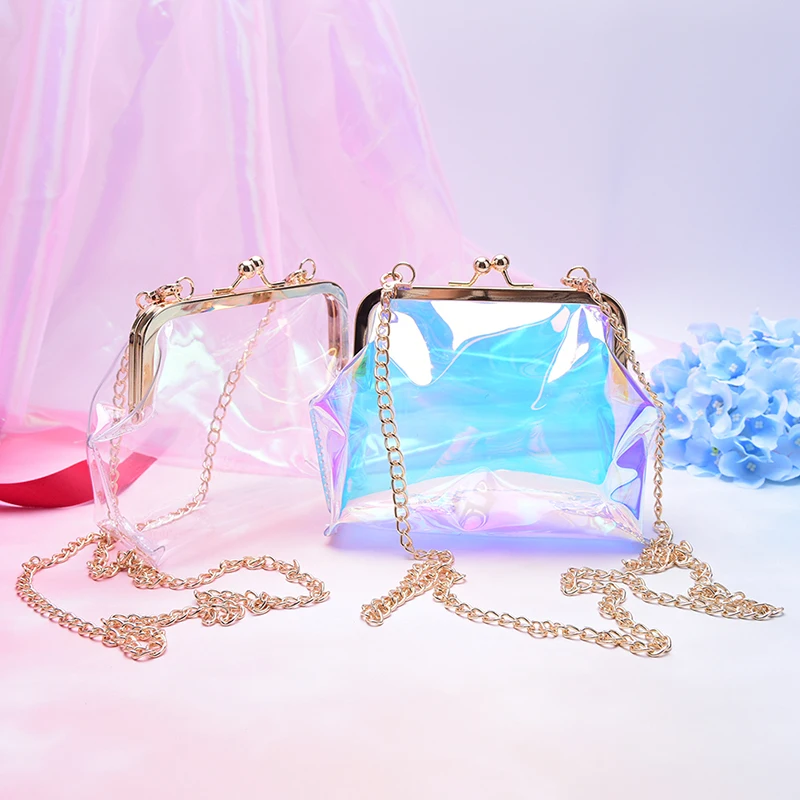 Women Chain Bag Clear Bag Evening Purse Plastic Messenger Handbag Transparent Laser Handbag Clutch Shoulder Crossbody Bag
