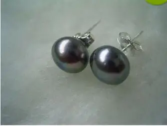

2017 NEW HOT 10-11 mm Tahitian Black Pearl Stud Earrings 925silver