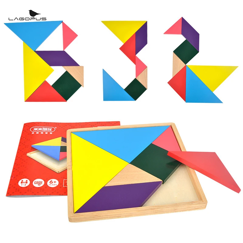 Lagopus деревянный Игрушечные лошадки Tangram 7 шт. головоломки Красочные Площадь IQ Game Логические интеллектуальные Обучающие игрушки подарок для