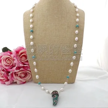 

N090303 36'' White Rice Pearl Necklace Pendant