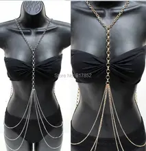 New Style BY429 Women Fashion Gold Chains Gold Rhinestone Chains Sexy Bikini Body Chains Jewelry 2 Colors