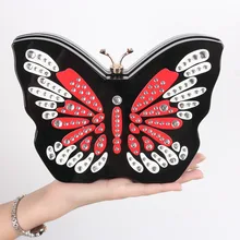 Heißer Verkauf Schmetterling Form Frauen Party Bag Mit Diamanten Für Mädchen Schwarz Acryl Clutch Bag Kleine Ketten Handtasche