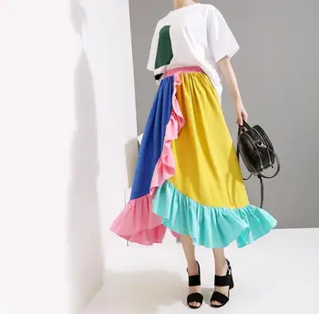 

2019 summer new skirt women's KoreanSkirt splicing color lace large half-length skirt knee-high