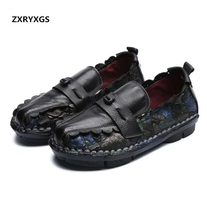 

ZXRYXGS Brand Shoes Woman Handmade Cowhide Leather Shoes Flat Shoes 2018 Newest Autumn Retro Spell Colors Women Fashion Shoes
