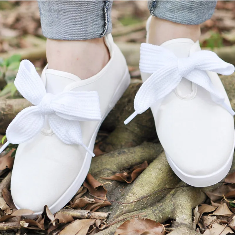 4 цвета 3 см ширина 60 см длина галстук-бабочка шнурки красивые кружевные расширенные для отдыха спортивная обувь шнурки - Цвет: White
