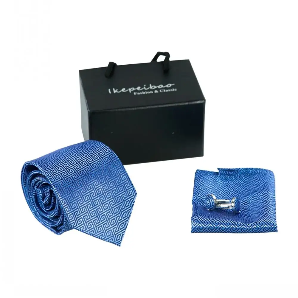  New Men Black Tie Set Paisley Tie and Handkerchief Polyester Necktie Corbatas Hombre Pocket Square 