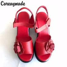Hot sell,New 2017 genuine leather fish mouth sandals,Women high slope beauty leg thick flower Hook&Look buckle sandals,3colors Hot sell,New 2017 genuine leather fish mouth sandals,Women high slope beauty leg thick flower Hook&Look buckle sandals,3colors