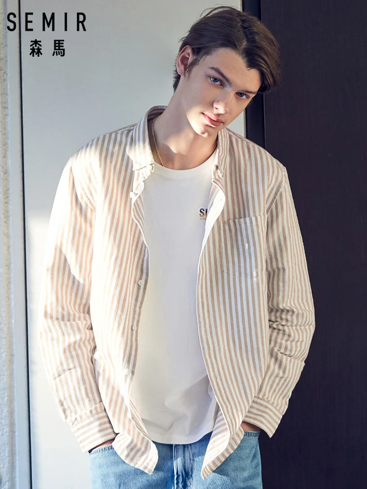 

SEMIR Men Standard Fit Long Sleeve Shirt Men's Long-sleeved Cotton Shirt Solid Male Urban Fashion Spring Autumn Tops Shirts