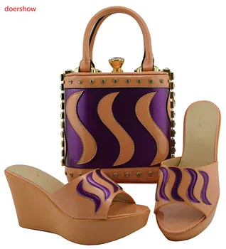 

doershow HOT Italian Matching Shoes and Bag Set African Wedding Shoe and Bag set peach Shoe and Handbag Summer Set Women HUU1-16