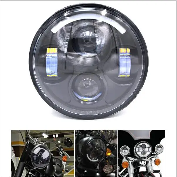 

Promotion! 1pcs 5-3/4" Motor LED Headlight 5.75 Inch Motorcycle Projector H4 Hi / Low LED Front Driving Head lamp for harley