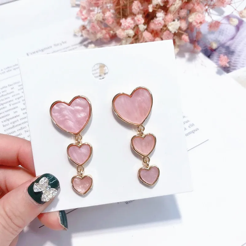 

Dominated The new acrylic fashion long earrings contracted Heart-shaped metal lovely Women Drop earrings Jewelry
