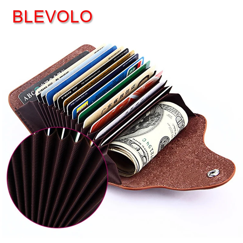 

BLEVOLO 15 Cards Slots Real Leather Credit Card Holder Men Women's Business Card Package Coin Pocket Unisex Hasp ID Card Cases