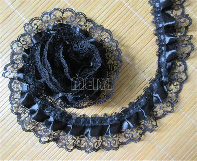 5m 2-слойная черная плиссированная шифоновая ткань шнурка боковой обрез лента ручной работы; свадебное платье одежда свадебные Вышивание для декорирования вестибюлей
