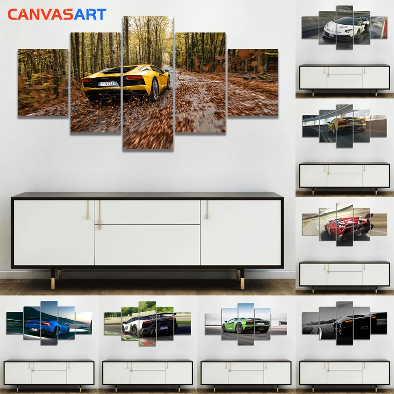 

Canvas Art 5 Piece HD Pictures Lamborghini Aventador Canvas Paintings for Home Decor Wall Pictures for Living Room Oil Painting