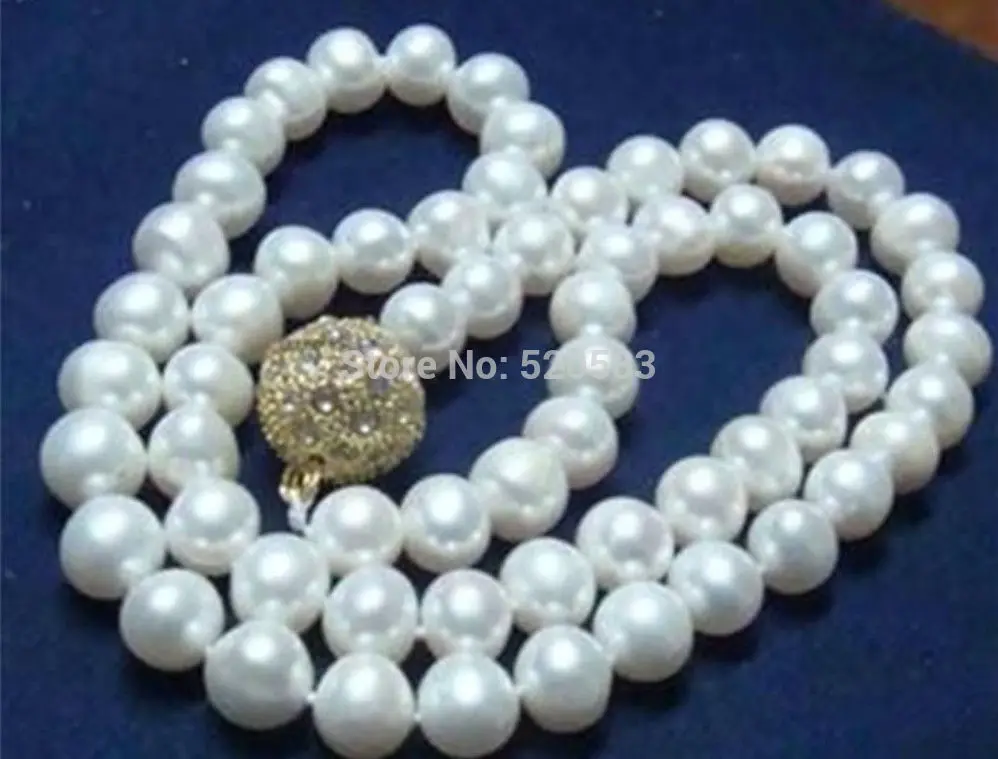 

AAA 9-10MM WHITE AKOYA CULTURED PEARL NECKLACE 18" 14KGP PLATED Clasp