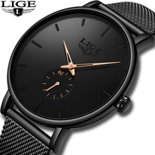 2019 LIGE New Mens Watches Top Brand Men's Sports Watch Men Waterrproof Analog Quartz Watch Male Ultra-thin mesh belt Clock+Box