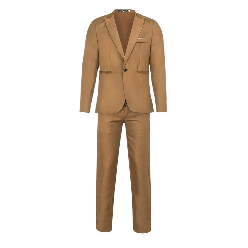 2019 New Fashion Men Slim Button Suits Formal Solid Business Blazer Casual Host Show Jacket Coat & Pant Dropshipping #E22 (14)