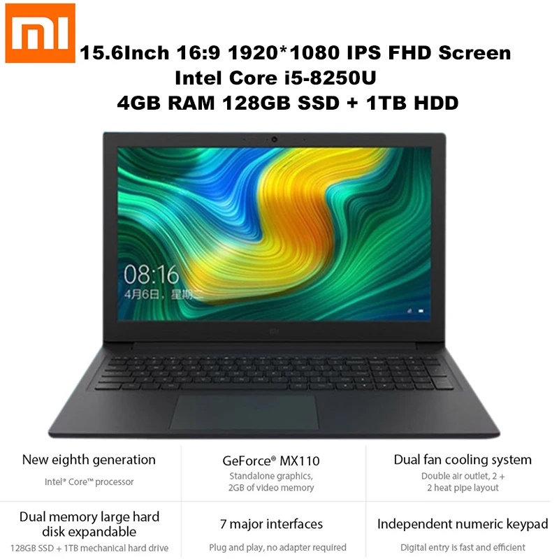 Xiaomi Mi ноутбук Ruby 15,6 ''windows 10 Intel Core I5 4 ГБ оперативная память ГБ 128 SSD + 1 ТБ HDD NVIDIA GeForce MX110 HD камера Bluetooth 4,2