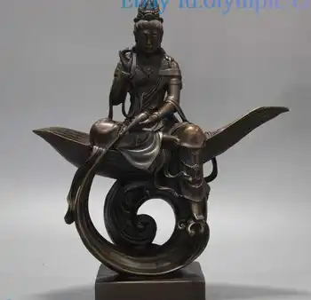 

16 China bronze fine sculpture carved wave buddhism comfortable Kwan-yin Statue