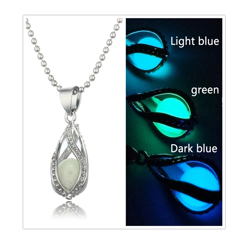Classic Water Drop Fluorescent Luminous Necklace silver Chain Glow In
