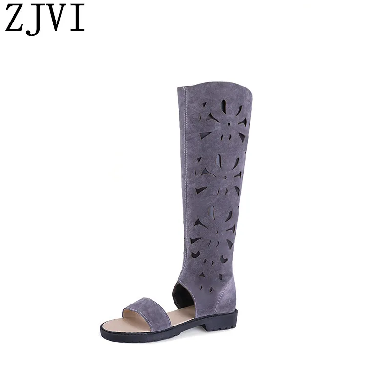 

ZJVI woman suede summer thigh high boots women gray knee high boots 2019 sandalias mujer for grils nubuck shoes black sandals