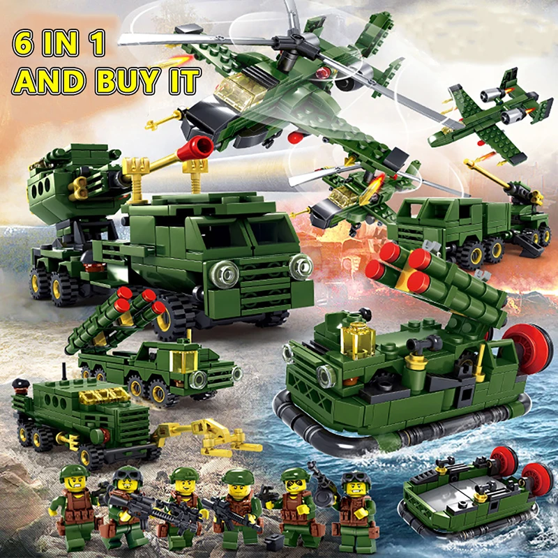 

KAZI Military Blocks 6 In1 Series Building Brick sAssembly Toys Intelligence Educational Blocks Toys for Children Gifts 84034