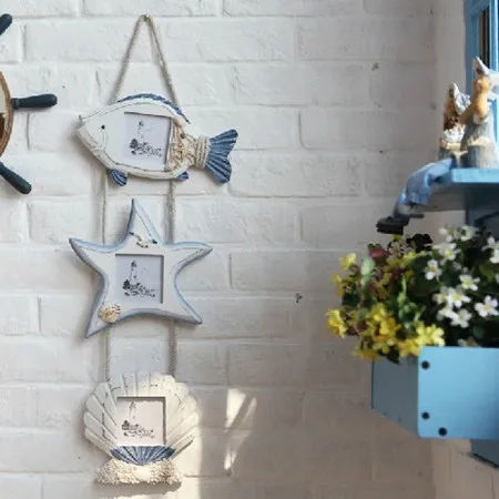 The Mediterranean-style wall-mounted picture frame decorated wooden frame triple wall home decor ideas