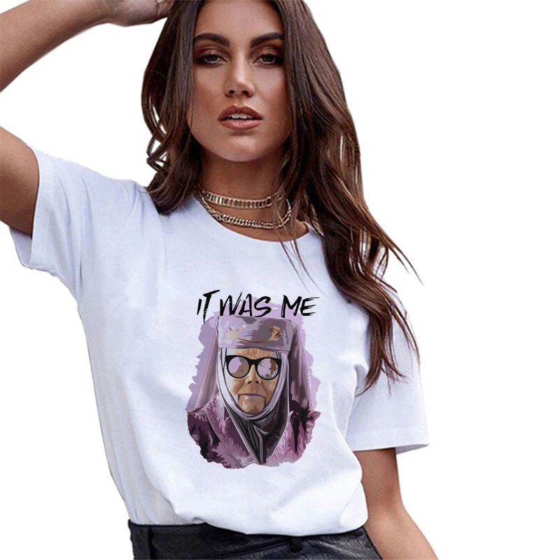 

New It Was Me Old Women Print Game of Thrones Graphic T Shirts Polyester Slim Tops Summer 2019 Black Womens Shirts MD15