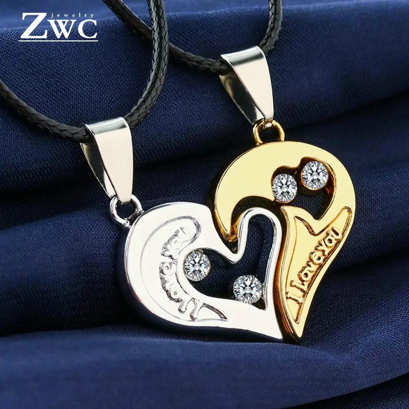 

ZWC 2 Pieces/Set Half love Heart Rhinestone Pendant Necklaces Friendship Gift for Couple Good Friend Alloy Couple Necklace Gift