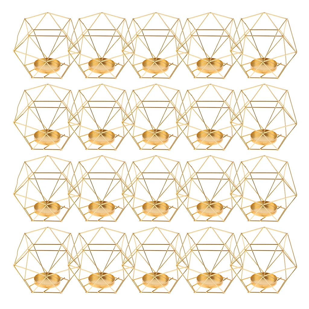 20pcs Iron Wire 3D Geometric Candle Tea Light Holder Home Decor Party Supplies for Wedding Christmas New Year Events