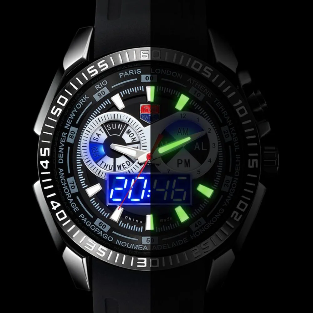 

TVG Top Luxury Watch Men Sports Watches Silicone Men's Watches Dual Display Analog Digital Quartz Wristwatch relogio masculino