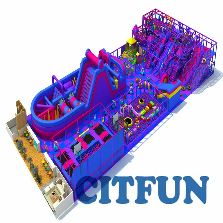 Лучший дизайн многофункциональное коммерческое Крытое оборудование для игровой площадки с Tramplione и шариковой IP-004A ямы