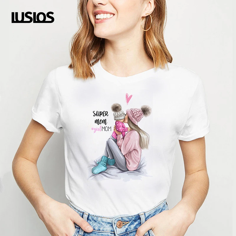 LUSLOS/одинаковые футболки для всей семьи с надписью Mother Love Super Mom Harajuku футболка Дня