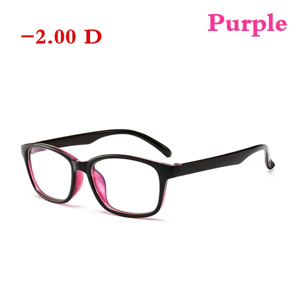 Фиолетовый, черный анти-синий компьютер Для мужчин Для женщин готовой близорукость линзы Близорукие Очки для молодых-1,0-1,25-1,5-1,75-2,0~-4,0 - Цвет оправы: Purple Myopia200