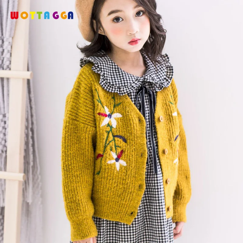 

WOTTAGGA 2019 Spring Toddler Kid Girls Clothes Knitted Embroidered Flower Sweater Cardigan Coat Tops