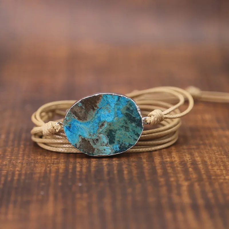

2019 New Fashion Simple Style Natural Marine Stone Bracelet Beaded Natural Paraffin Rope Handmade Bohemian Bracelet Gifts