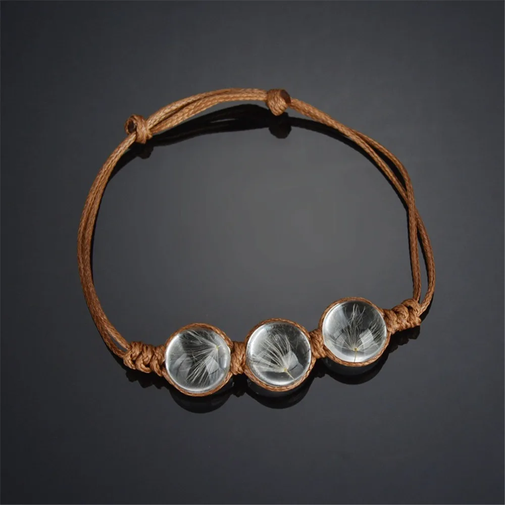 

ECODAY Braided Bracelet Glass Ball Dry Dandelion Charm Bracelet Boho Bracelets for Women Armband Pulsera Mujer Jewelry