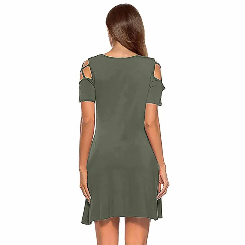 New Fashion Women Summer Cross Short Sleeve Off Shoulder T-Shirt Dress Casual Fashion Vintage Elegant Party daily Vestido #4R09 (13)