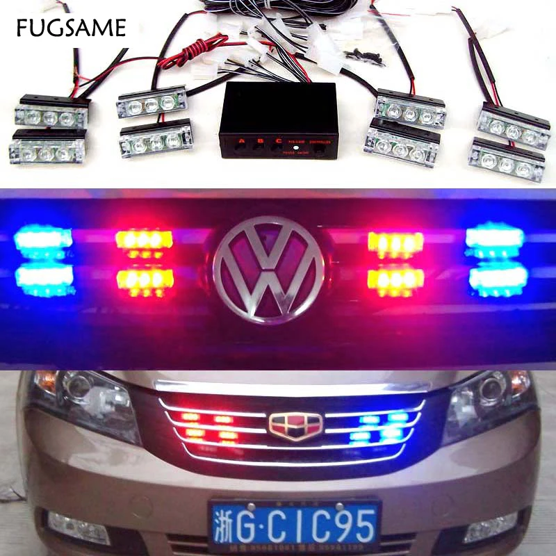 

FUGSAME Car 8x3 LED Strobe Flash Warning EMS Police Light Firemen Emergency High Power8*3 Red Blue White Amber Yellow