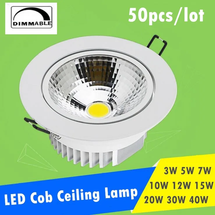 

50pcs/lot AC85-265V 3W 5W 7W 10W 12W 15W 20W 30W 40W Spot LED DownLight Dimmable LED COB Spot Recessed Down light Downlights