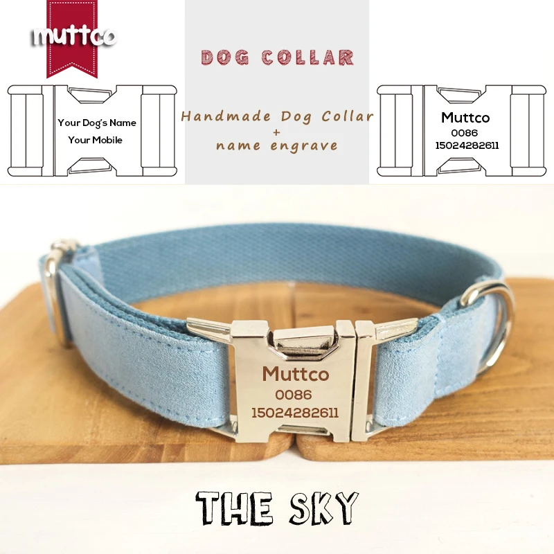 

MUTTCO retailing self-design collar engraved pet name dog collar THE SKY handmade collar 5 Sizes dog collar and leash UDC032