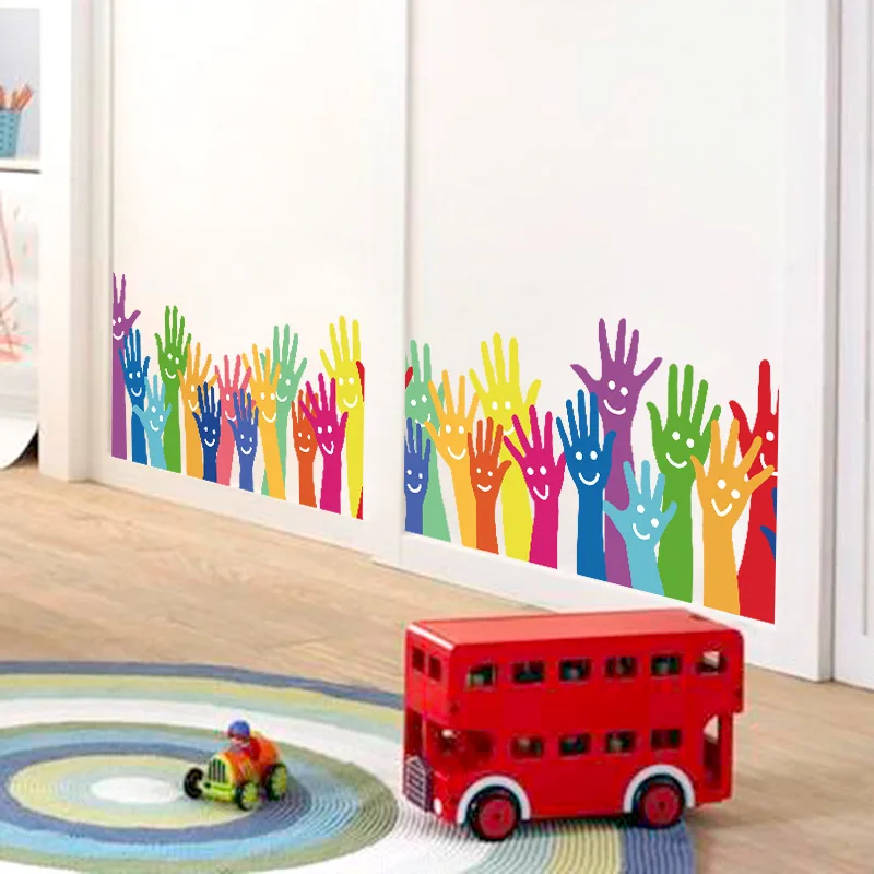 Красочные Мультяшные пальмовые плинтус наклейки для стен Pegatinas De Pared Infantiles