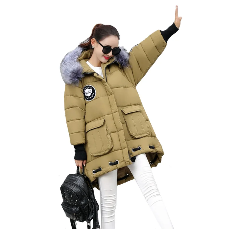 New 2017 Winter Down Jacket Women's Plus Size Loose Parkas Fur Collar Hooded Coat Woman Military Equipment Long Cotton Outwear
