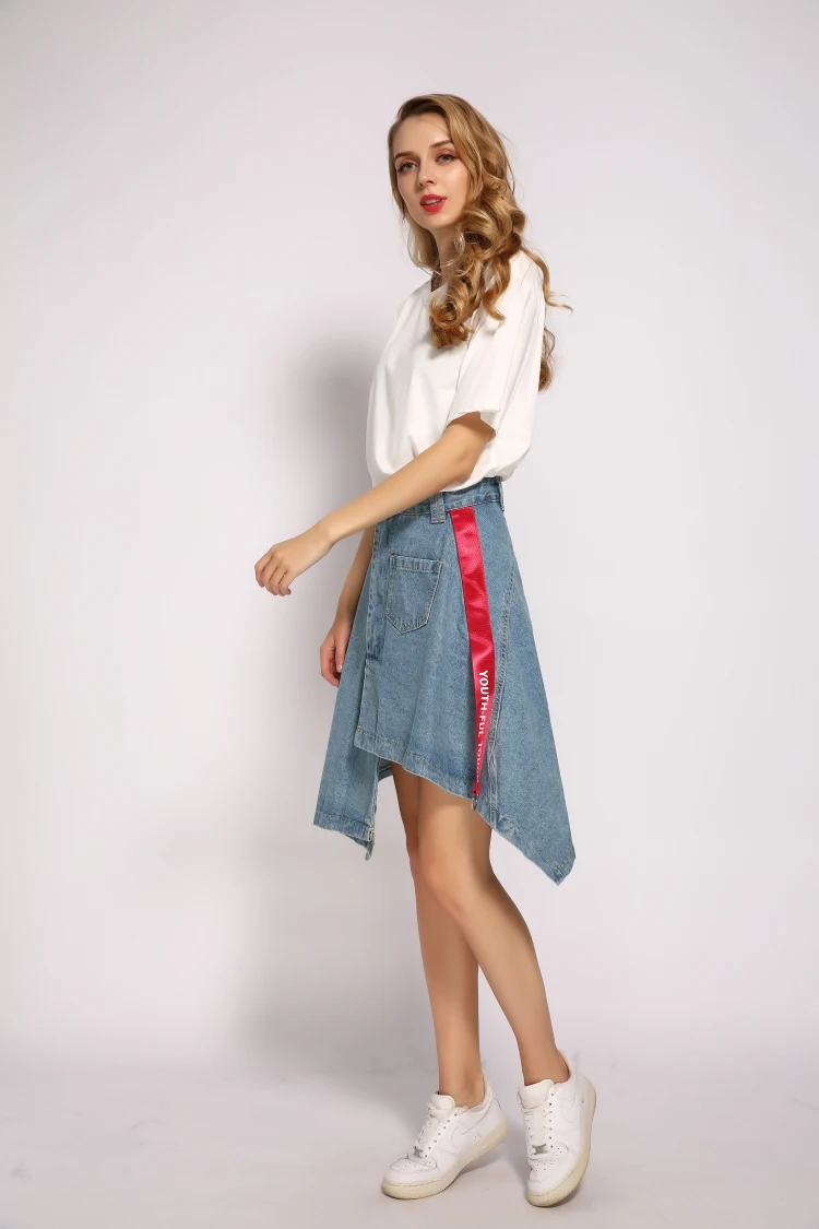 Denim Skirt High Waist A-line Mini Skirts Women New Single Button Belts Pockets Blue Jean Skirt Style Saia Jeans skater skirt